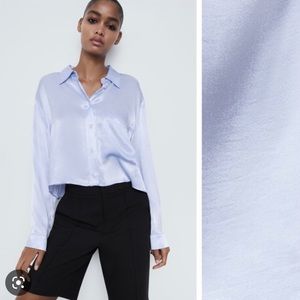 Zara light blue button blouse size XL